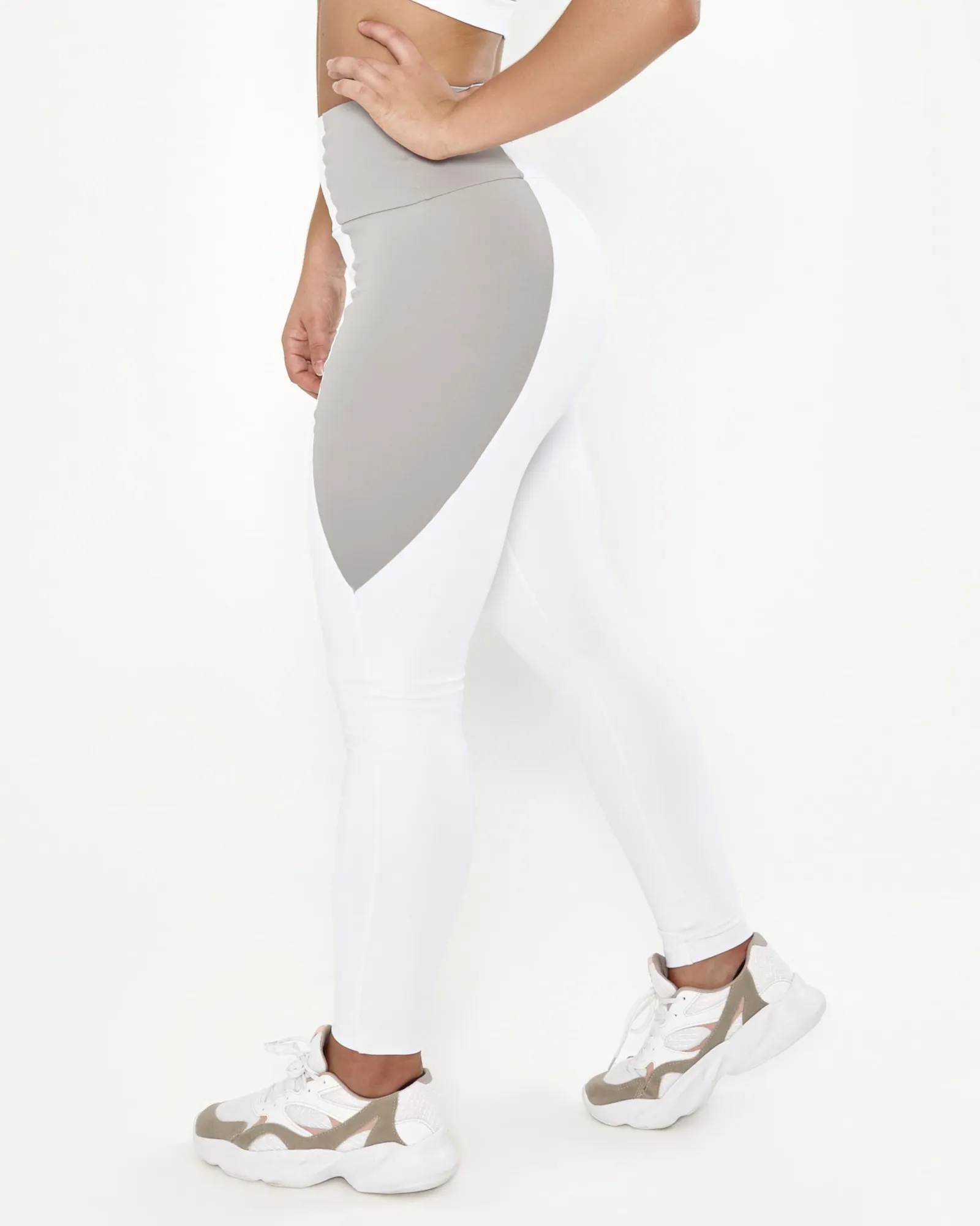 Calça Legging Recorte Intense Branca E Cinza